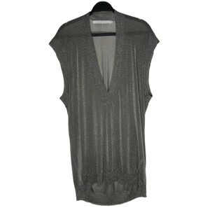 Superfine Women's Metallic Silver Pewter Sheer Tunic Top Blouse Lagenlook